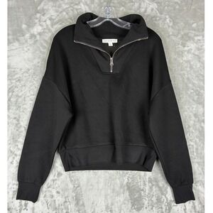 AND NOW THIS Womens Black Quarter Zip Pullover Sweatshirt Relaxed Fit‎ Small